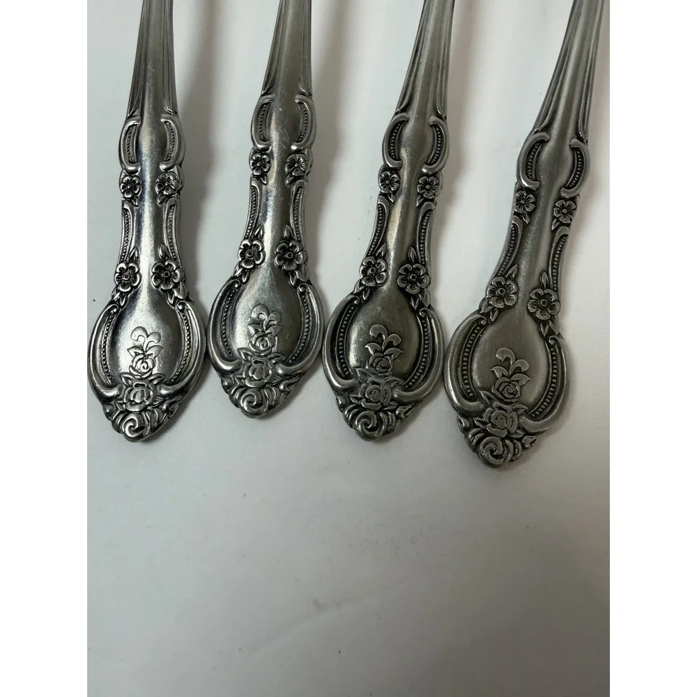 Marseilles Stainless Flatware 4 Teaspoons Floral Vintage Japan